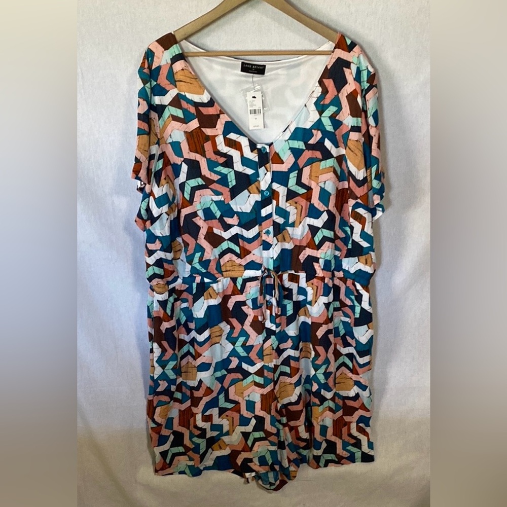 Lane Bryant Blue and Orange Jumpsuit Vibrant Abstract Design Rayon Fully Lined